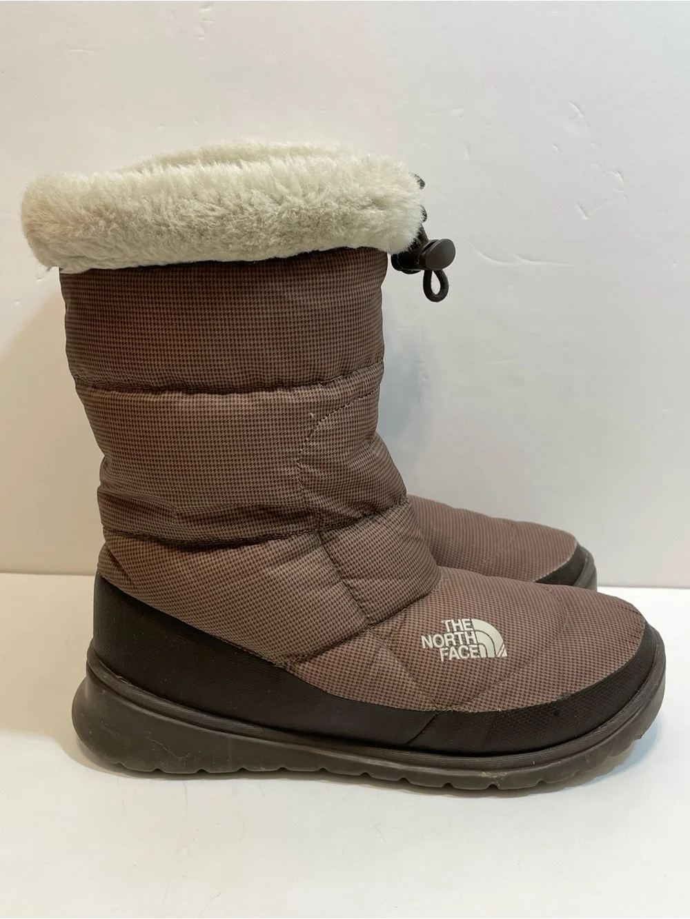 The North Face Nuptse Bootie Fur IV Brown and Black - Faux Fur Lining - Size 7